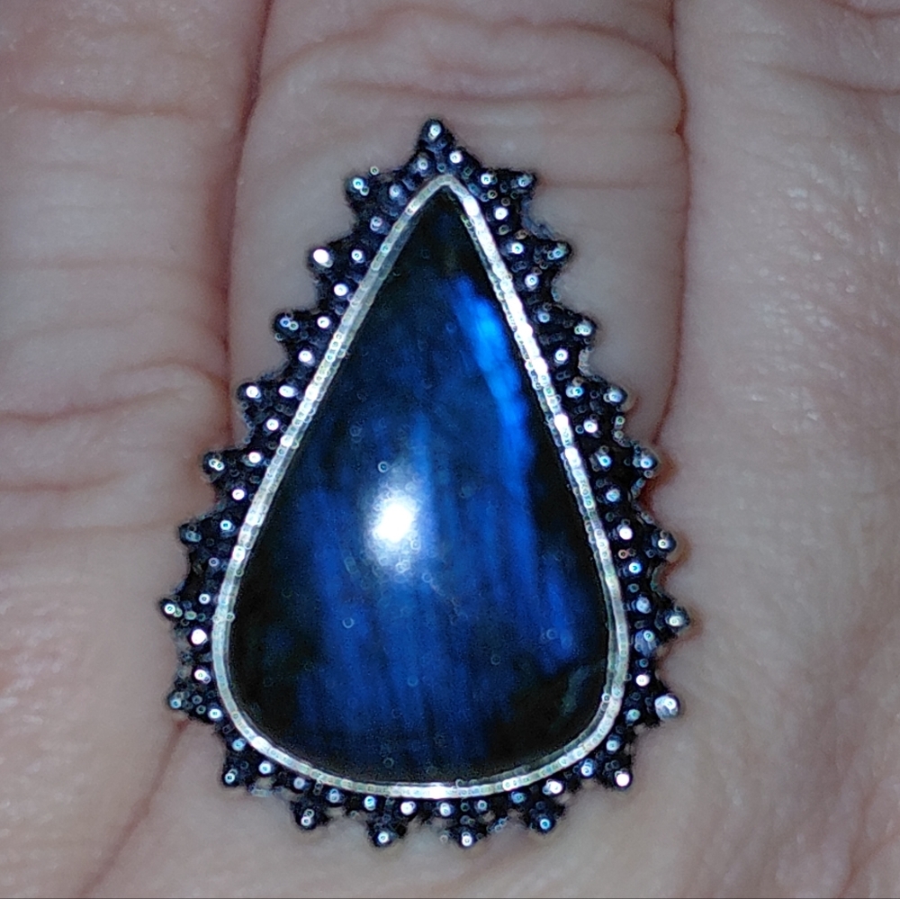 Flash Labradorite Teardrop Ring Size 6.5 - Picture 4 of 10
